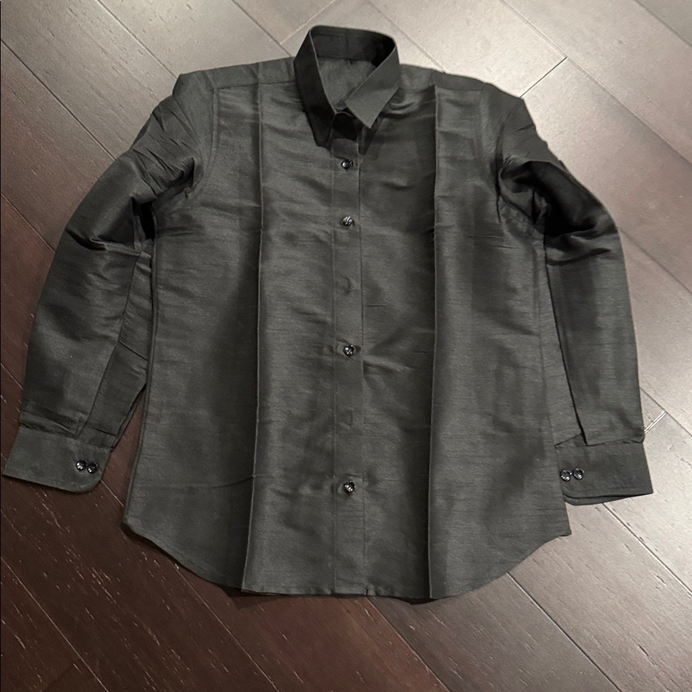 Dupioni Silk Black Button Down Shirt for Women